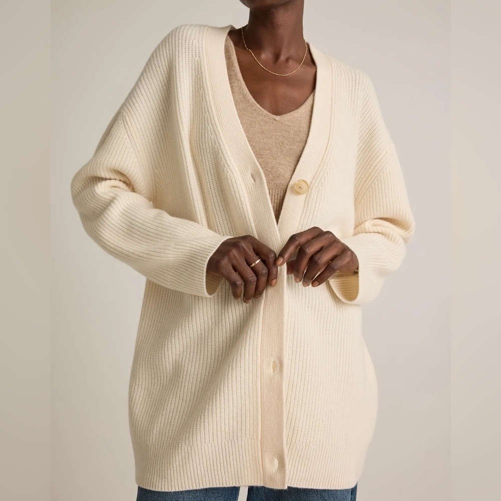 Quince Cream Ribbed Button-Up Cardigan - Picture 2 of 16